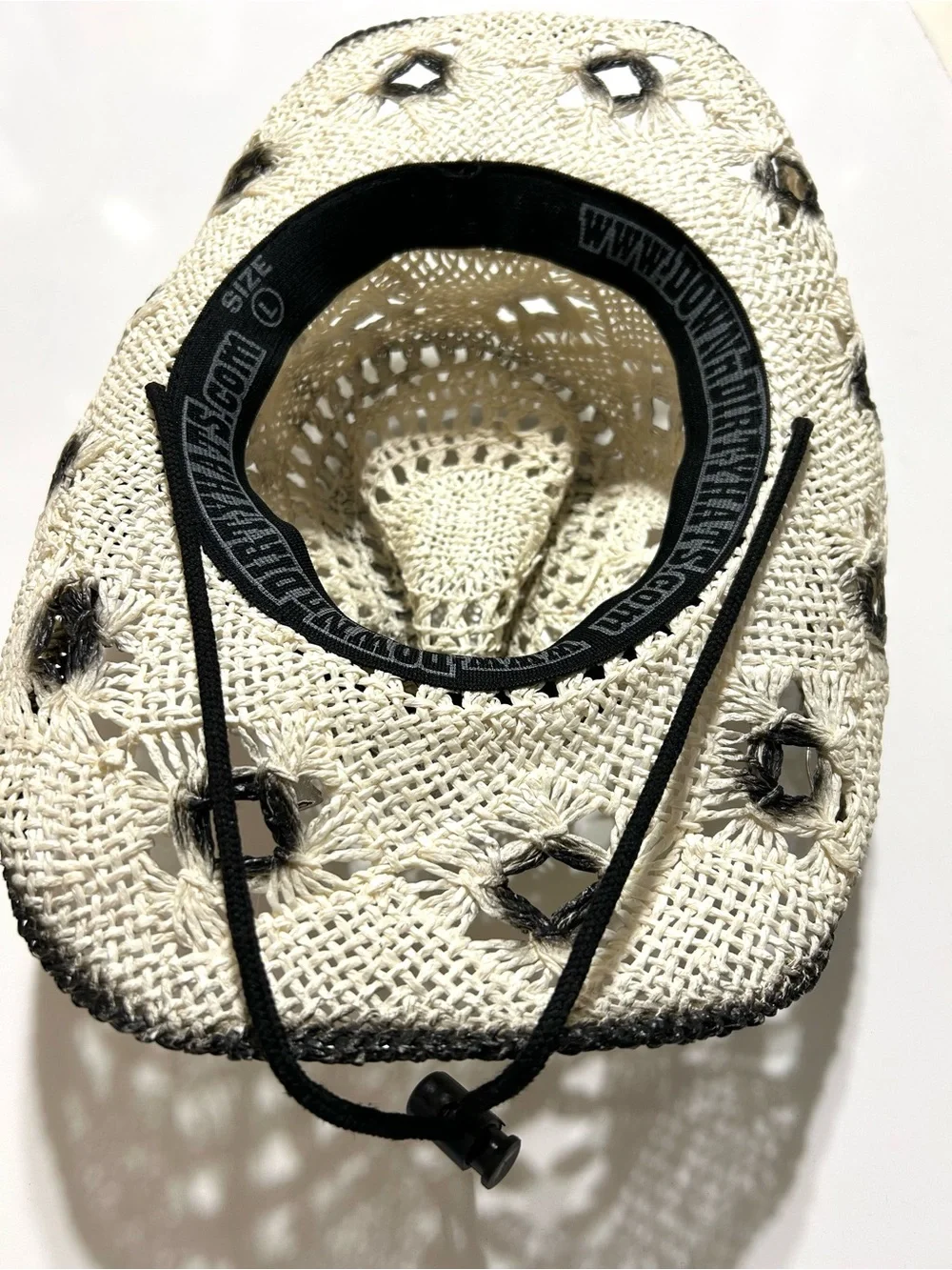 Handmade Straw Cowgirl Hat with Black Trim and Chin Cord